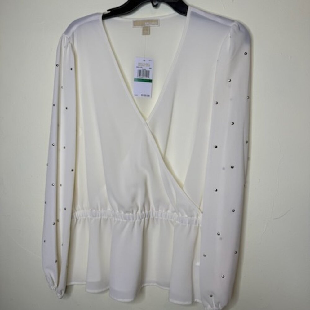 NWT | Michael Kors Cream Wrap Peplum Blouse | Size L